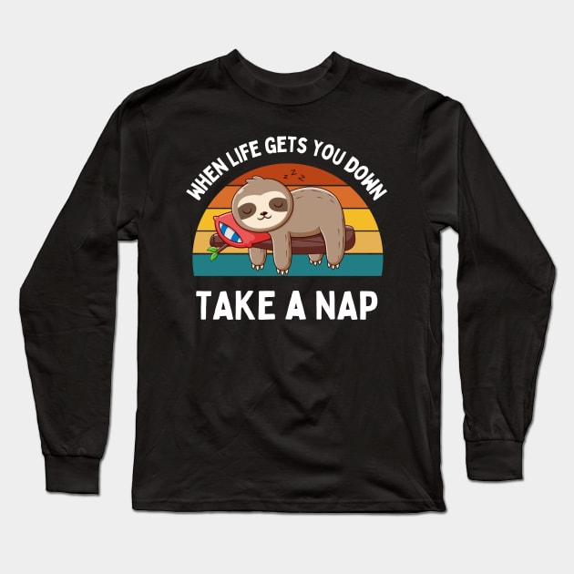 Retro Sloth Napping Long Sleeve T-Shirt by Fj Greetings